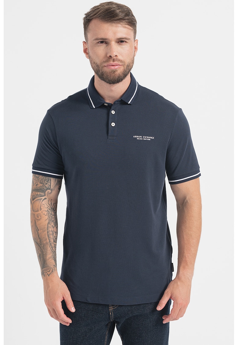 Тениска с яка и контрасти - Тъмносин ARMANI EXCHANGE