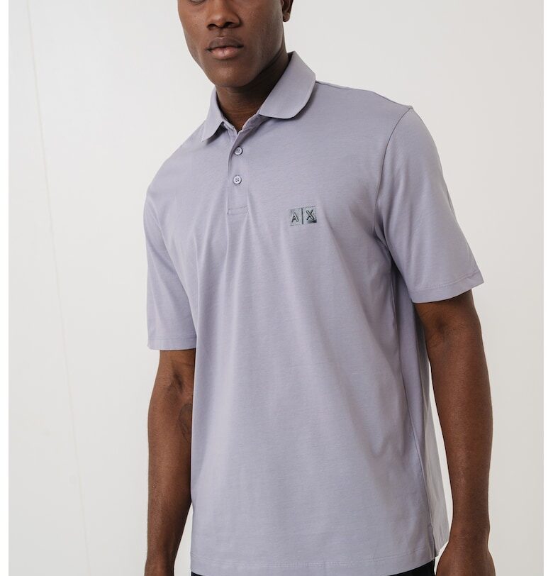 Тениска с яка и контрастно лого - Пепеляво сиво ARMANI EXCHANGE