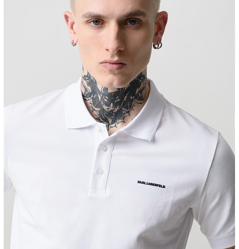 Тениска с яка и лого - Бял Karl Lagerfeld