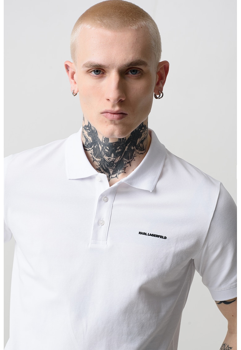 Тениска с яка и лого - Бял Karl Lagerfeld