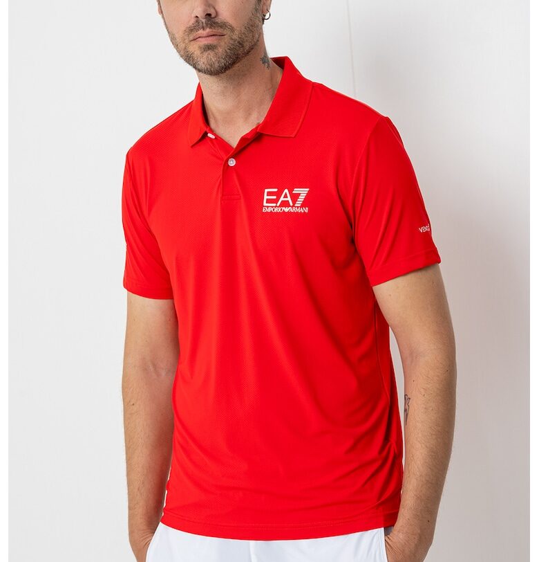 Тениска с яка и лого - Бял/Аленочервен EA7