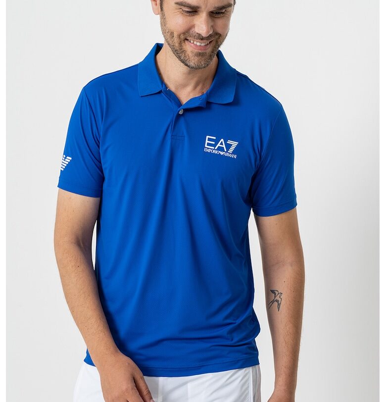 Тениска с яка и лого - Бял/Кралско Синьо EA7