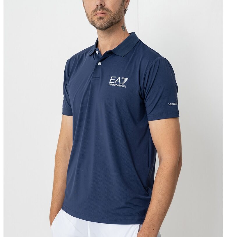 Тениска с яка и лого - Бял/Тъмносин EA7