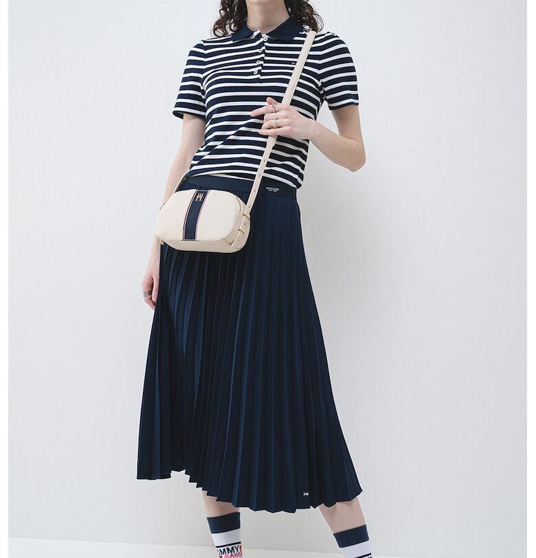 Тениска с яка и лого - Бял/Тъмносин Tommy Hilfiger