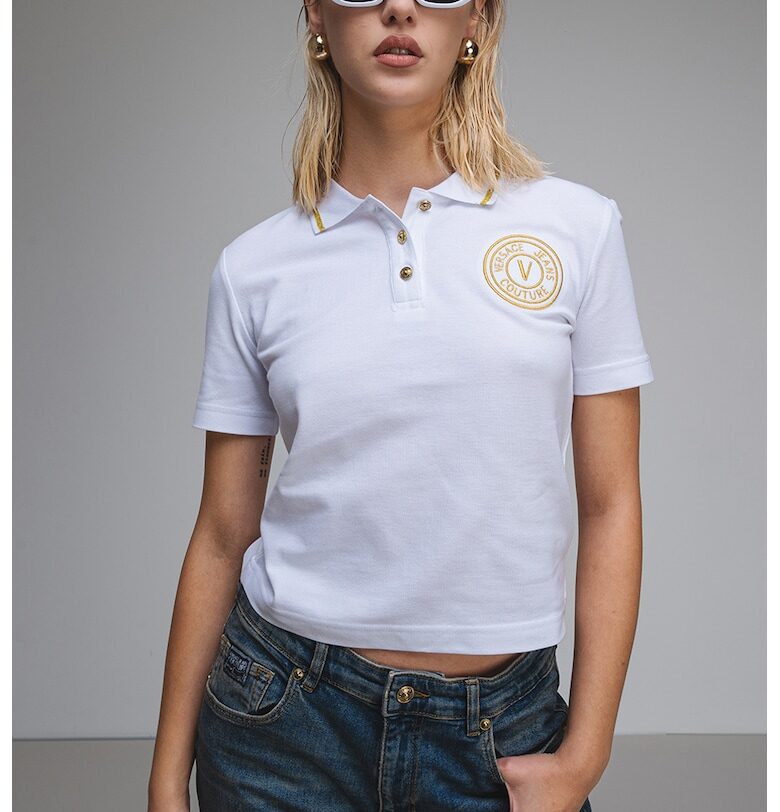Тениска с яка и лого - Златист/Бял Versace Jeans Couture