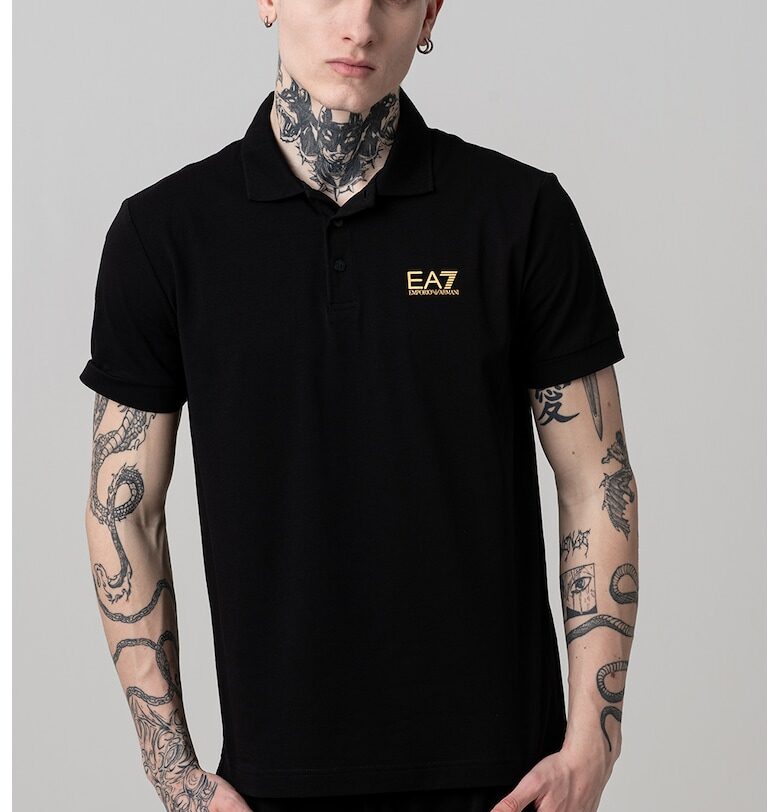 Тениска с яка и лого - Златист/Черен EA7