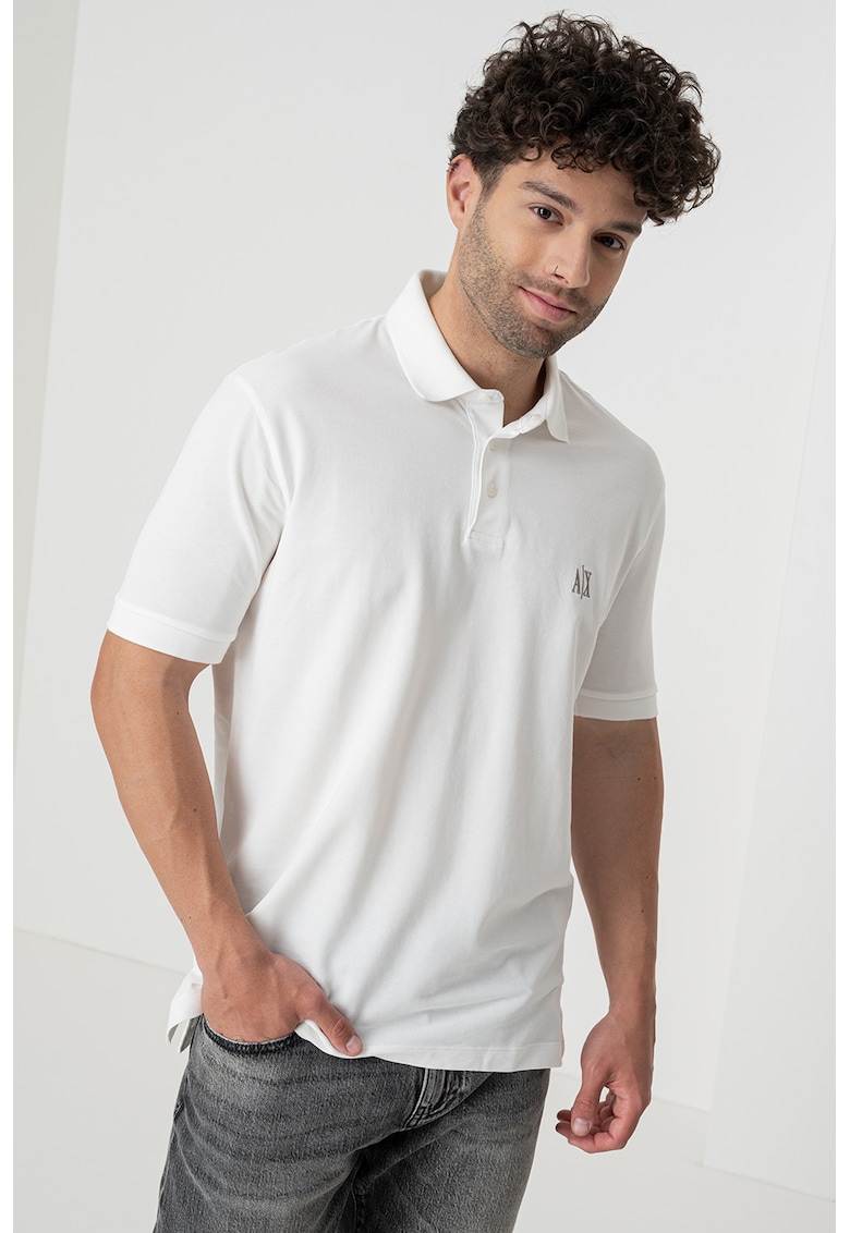 Тениска с яка и лого - Мръснобял ARMANI EXCHANGE