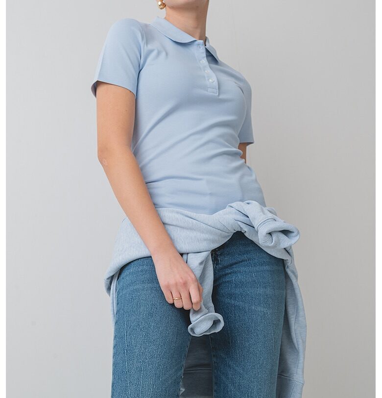 Тениска с яка и лого - Небесносин Tommy Hilfiger