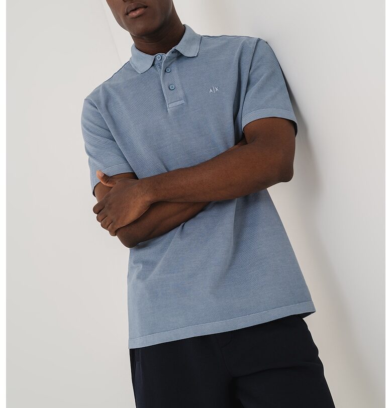 Тениска с яка и лого - Прашно синьо ARMANI EXCHANGE