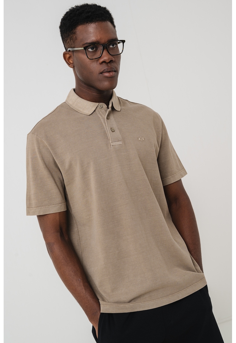 Тениска с яка и лого - Сиво-кафяв ARMANI EXCHANGE