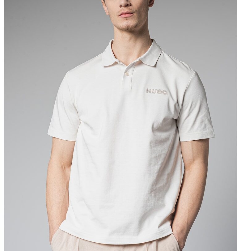 Тениска с яка и лого - Слонова кост HUGO