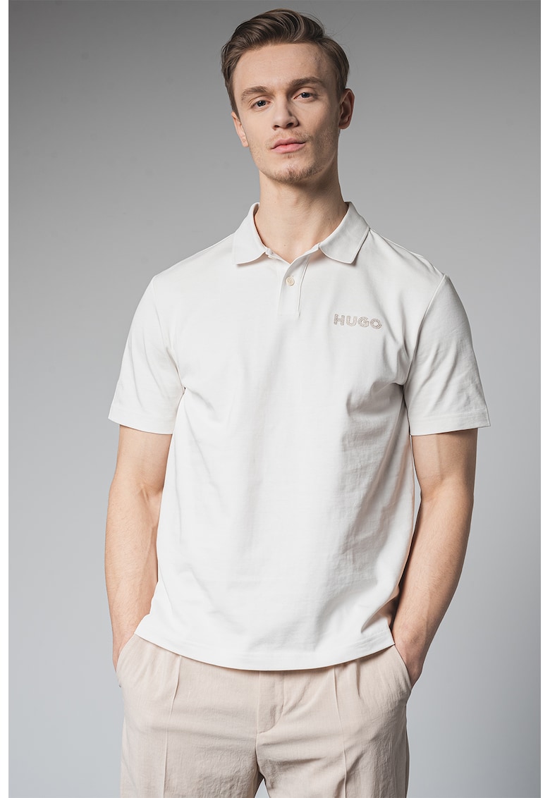 Тениска с яка и лого - Слонова кост HUGO