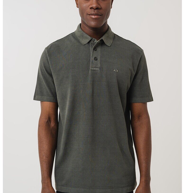 Тениска с яка и лого - Тъмно каки ARMANI EXCHANGE