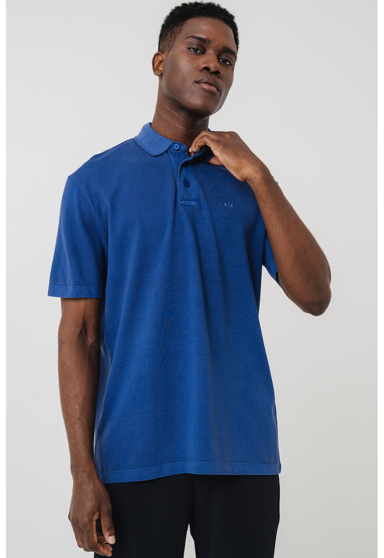 Тениска с яка и лого - Тъмносин ARMANI EXCHANGE