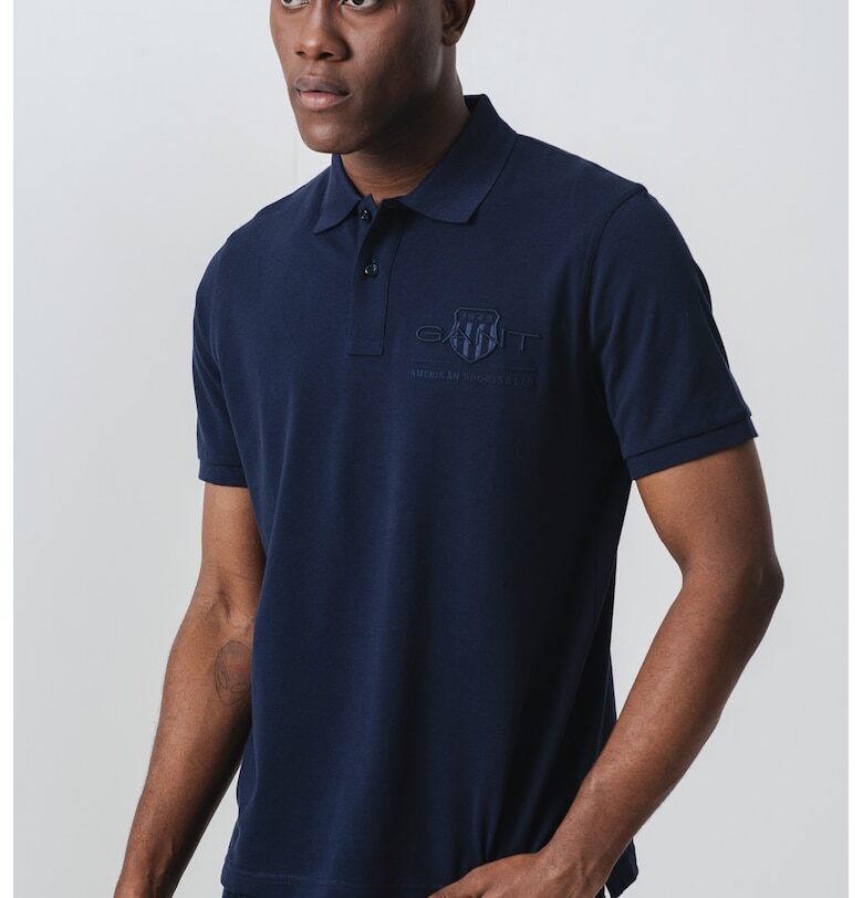 Тениска с яка и лого - Тъмносин Gant