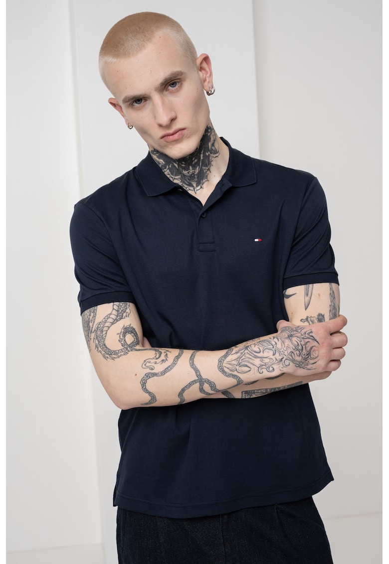 Тениска с яка и лого - Ултрамарин синьо Tommy Hilfiger