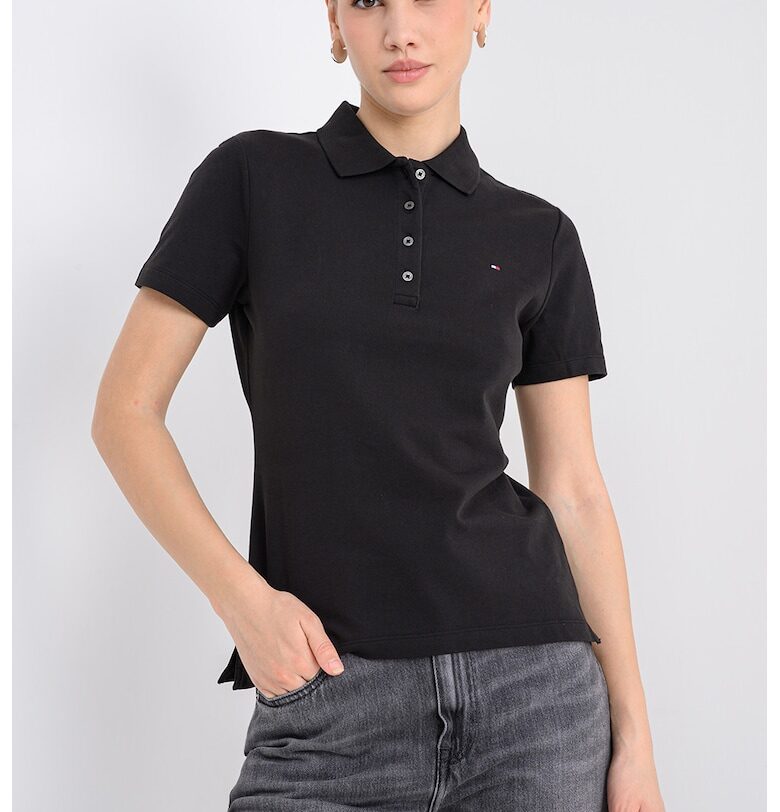 Тениска с яка и лого - Черен/Избеляло черно Tommy Hilfiger