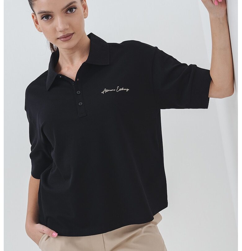 Тениска с яка и паднали ръкави - Златист/Черен ARMANI EXCHANGE