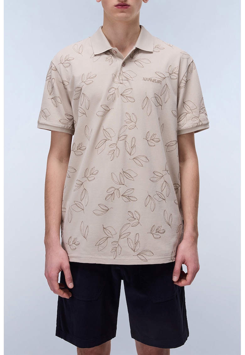 Тениска с яка и принт - Светло кафяво Napapijri