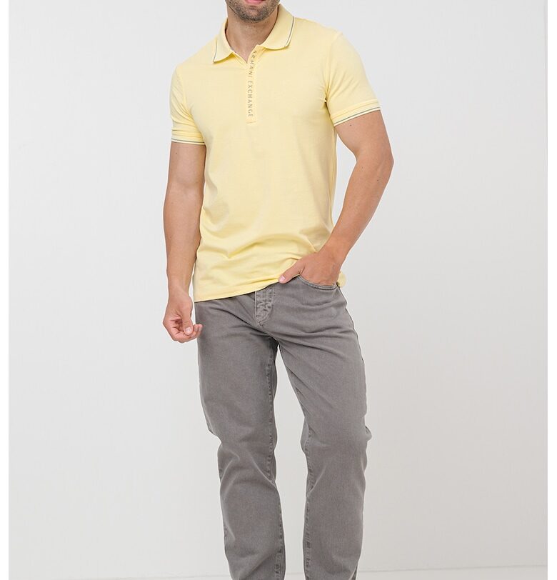 Тениска с яка с къс цип - Прашно синьо/Сламеножълт ARMANI EXCHANGE