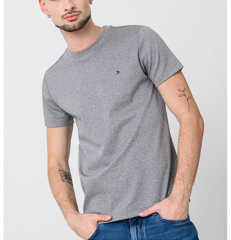 Тениска слим с овално деколте - Сив меланж Tommy Hilfiger