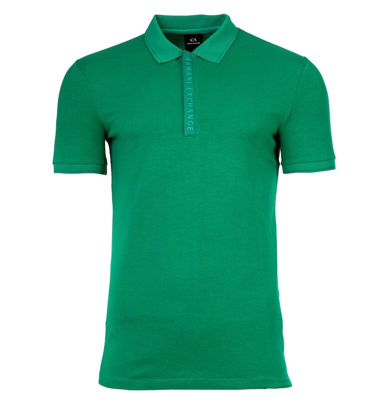 Тениска слим с памук с яка - Зелен ARMANI EXCHANGE