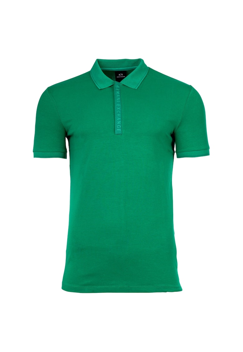 Тениска слим с памук с яка - Зелен ARMANI EXCHANGE
