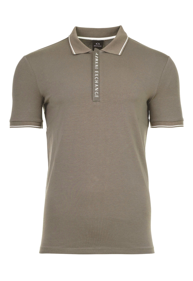 Тениска слим с памук с яка - Каки ARMANI EXCHANGE