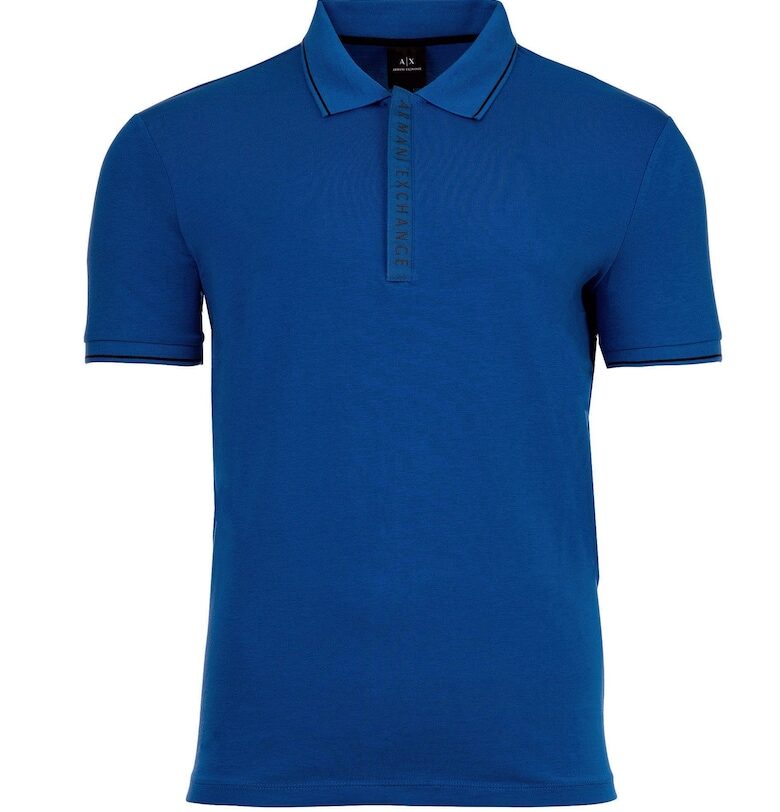 Тениска слим с памук с яка - Тъмносин ARMANI EXCHANGE