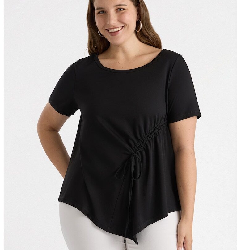 Тениска със странично набиране - Черен Fiorella Rubino