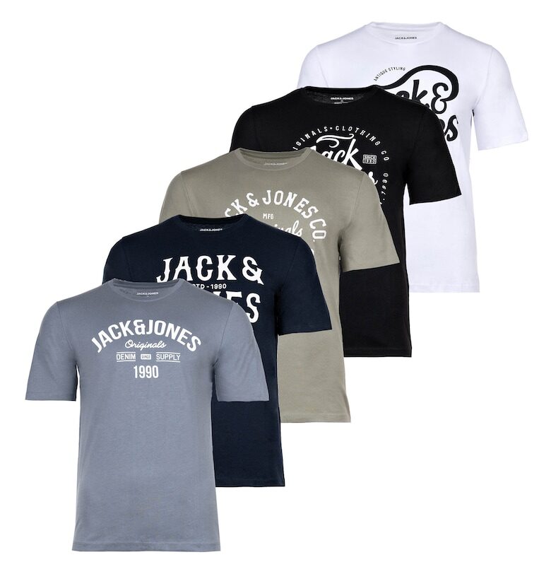 Тениски Leogra с лого - 5 броя - Бял/Черен/Син Jack  Jones