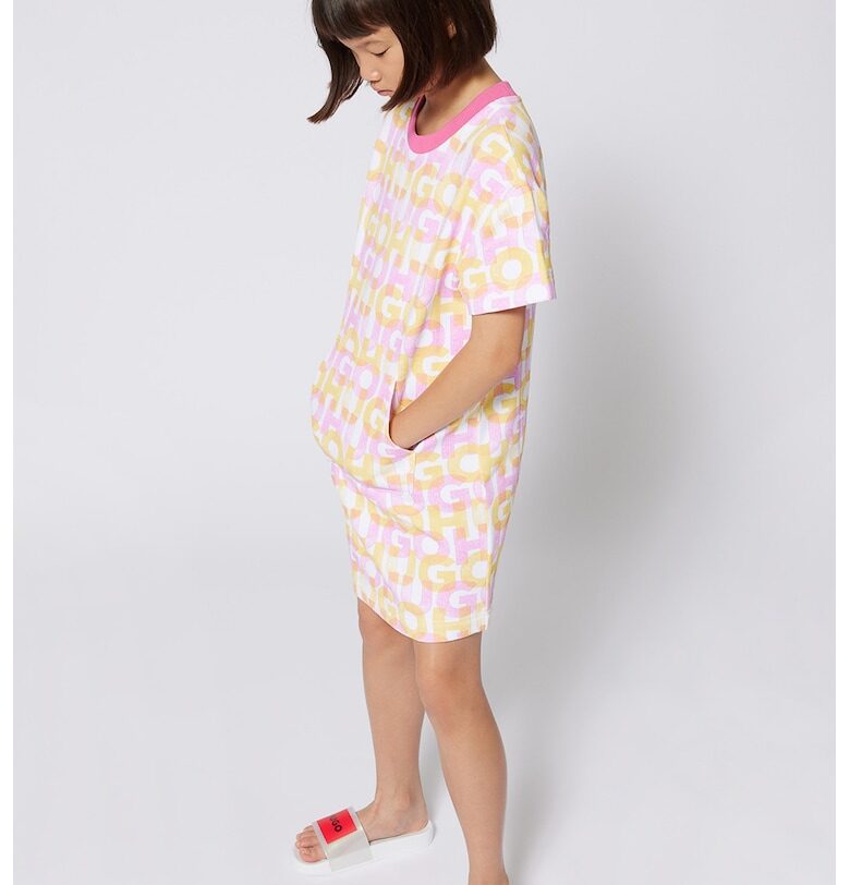 Токля-тениска с лого и джоб кенгуру - Бял/Жълт/Лилав HUGO