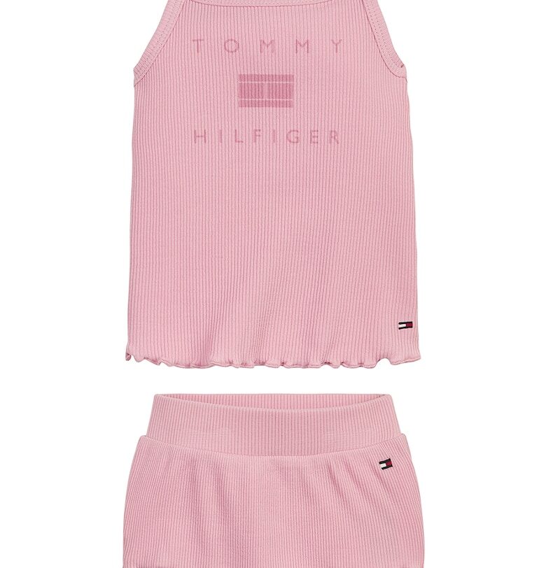 Топ с органичен памук и къс панталон с рипс - 2 части - Прашно розово Tommy Hilfiger