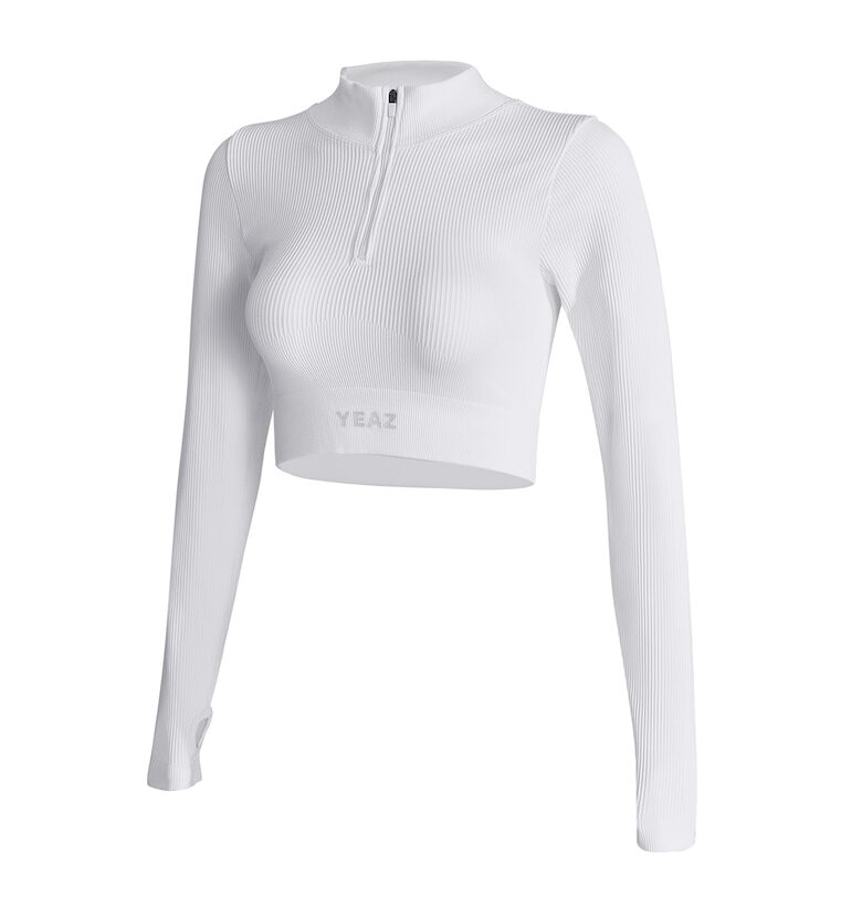 Тренировъчна къса блуза с полуцип - Бял YEAZ