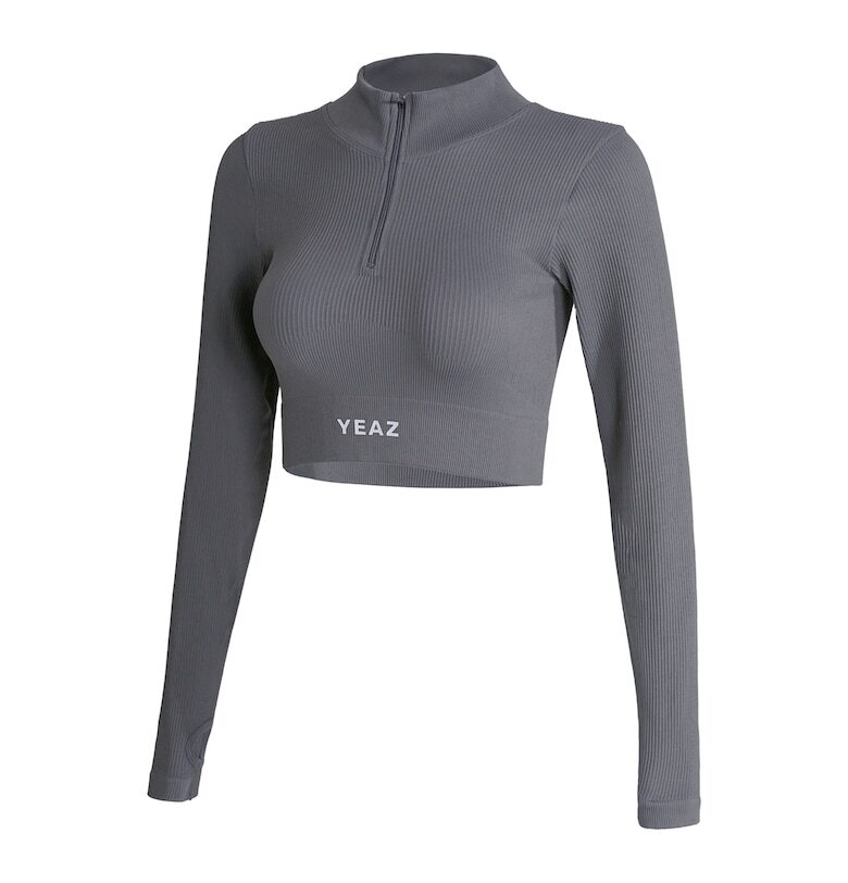 Тренировъчна къса блуза с полуцип - Сив YEAZ