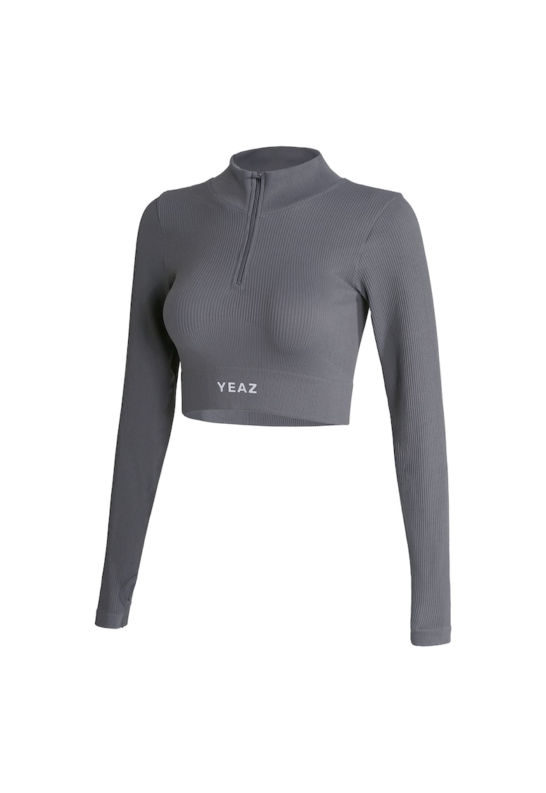 Тренировъчна къса блуза с полуцип - Сив YEAZ