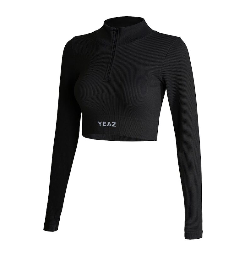 Тренировъчна къса блуза с полуцип - Черен YEAZ