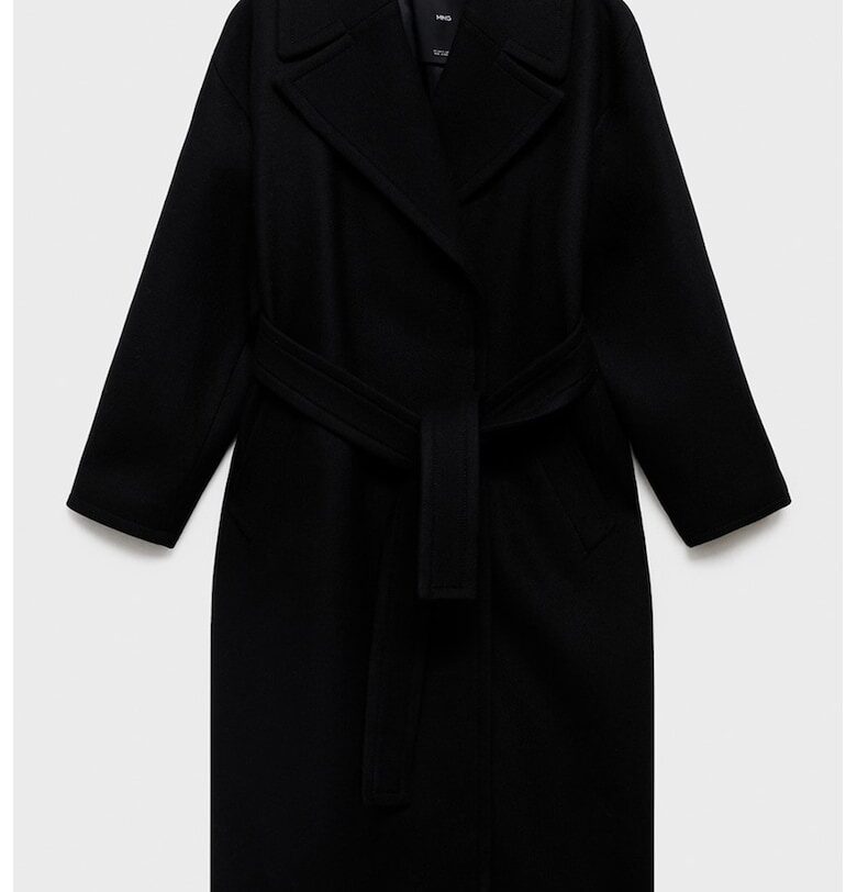 Тренч с вълна и връзка - Черен Mango