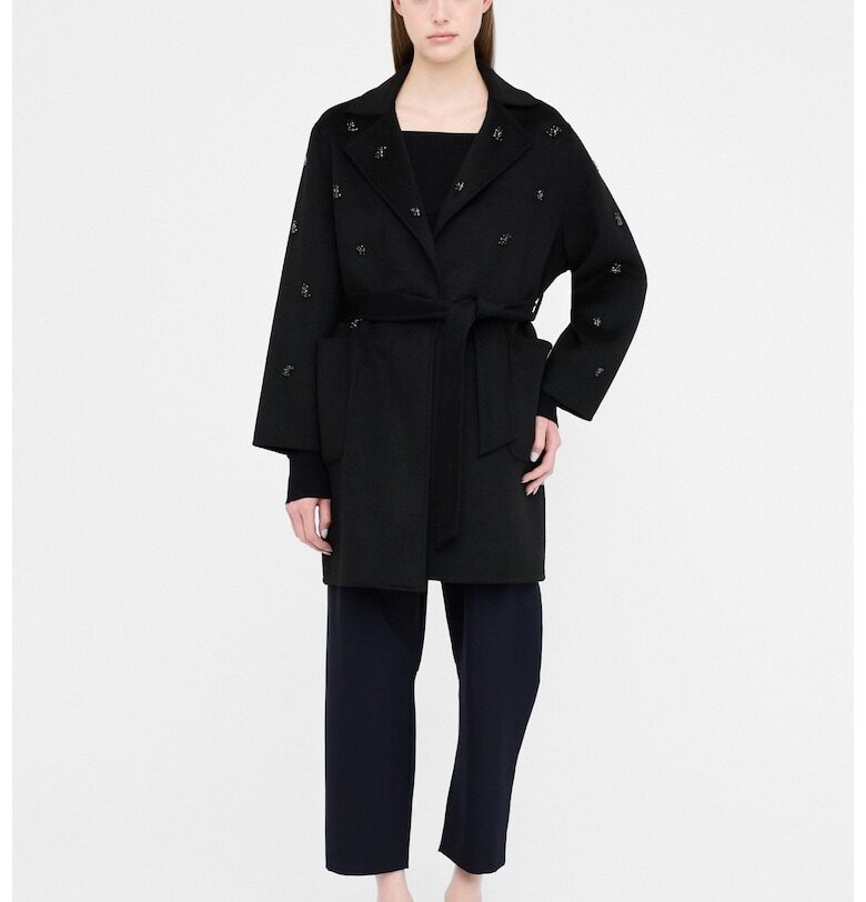 Тренч с вълна с бродерия - Черен Liu Jo