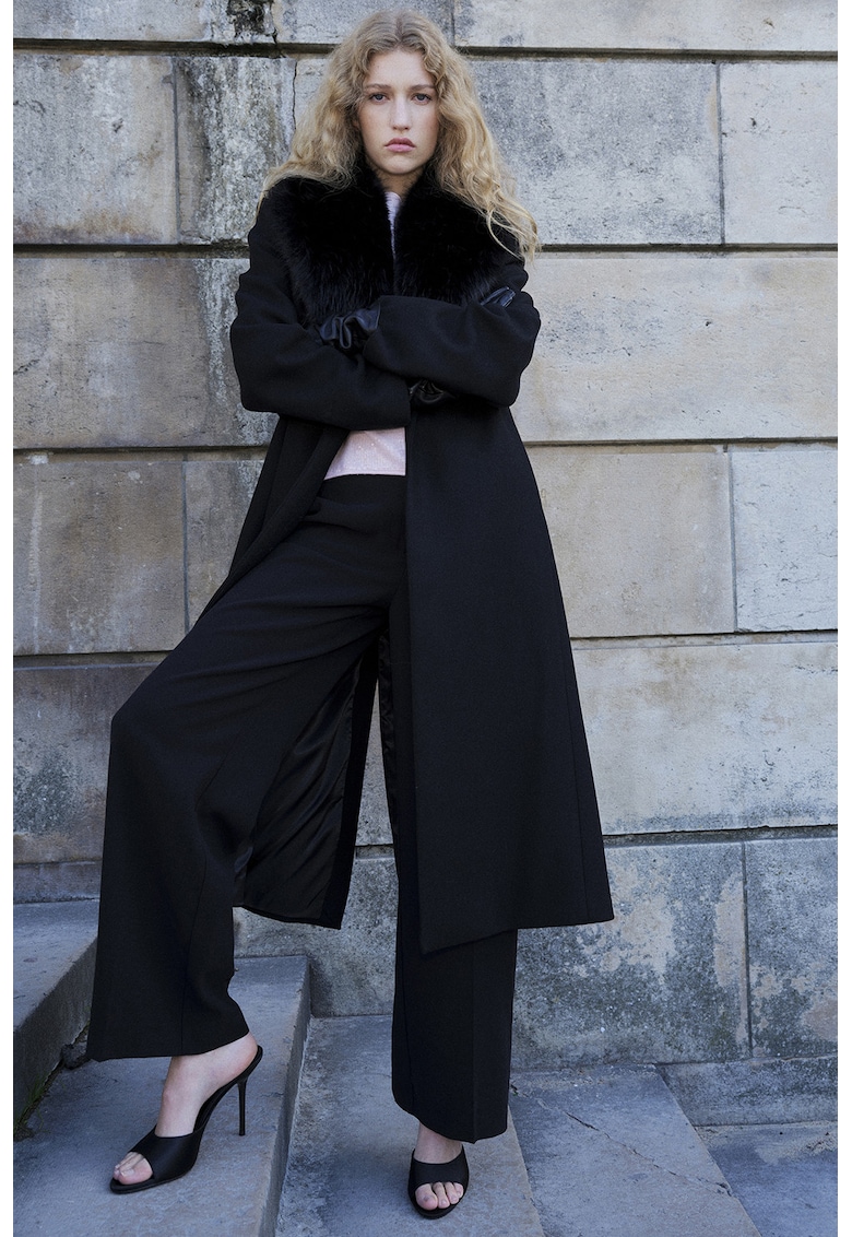 Тренч с вълна с еко пух - Черен Mango