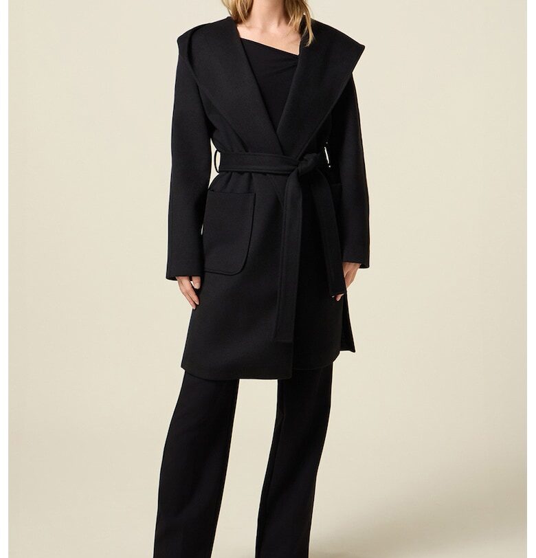 Тренч с качулка и колан - Черен Oltre