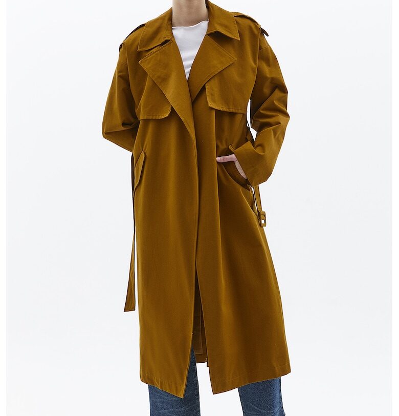 Тренч с раздвоен ревер и скосени джобове - Карамел OXXO