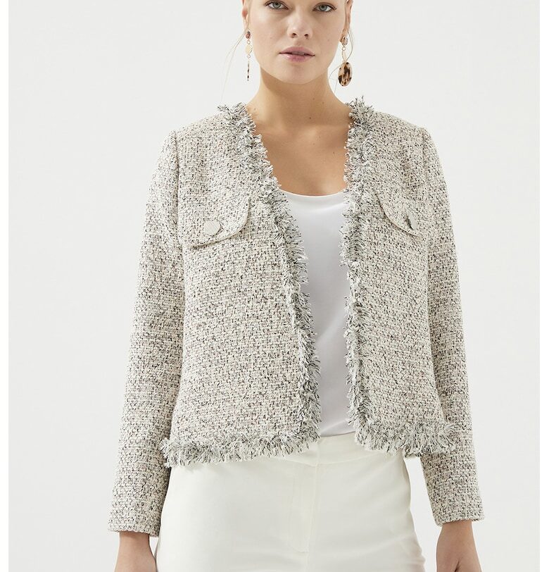 Туид яке с джобове на гърдите - Слонова кост/Черен/Светлосив меланж Just Like You