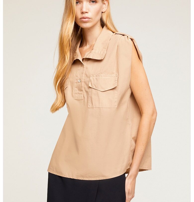 Туника с джобове с капаче - без ръкави - Бежов Motivi