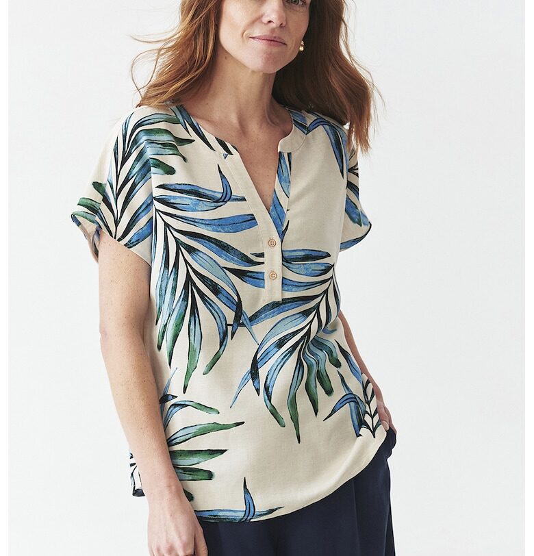 Туника с лен с къси ръкави - Тъмносин/Бежов Tatuum