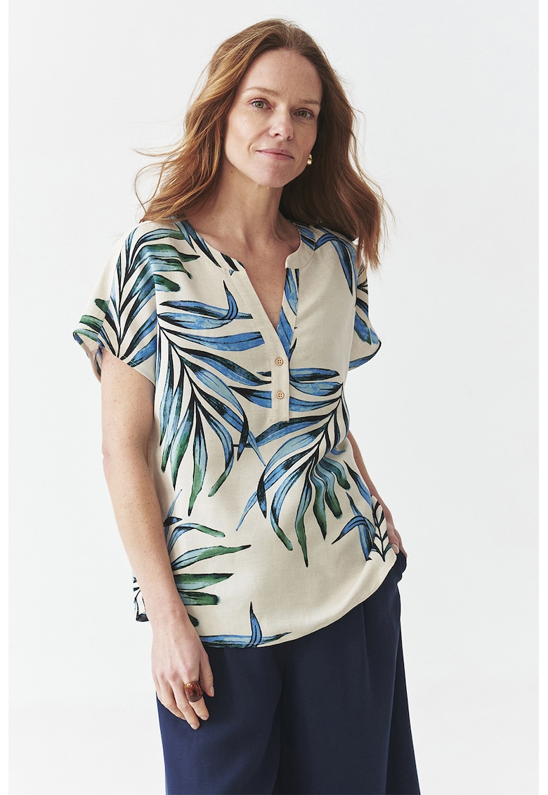 Туника с лен с къси ръкави - Тъмносин/Бежов Tatuum