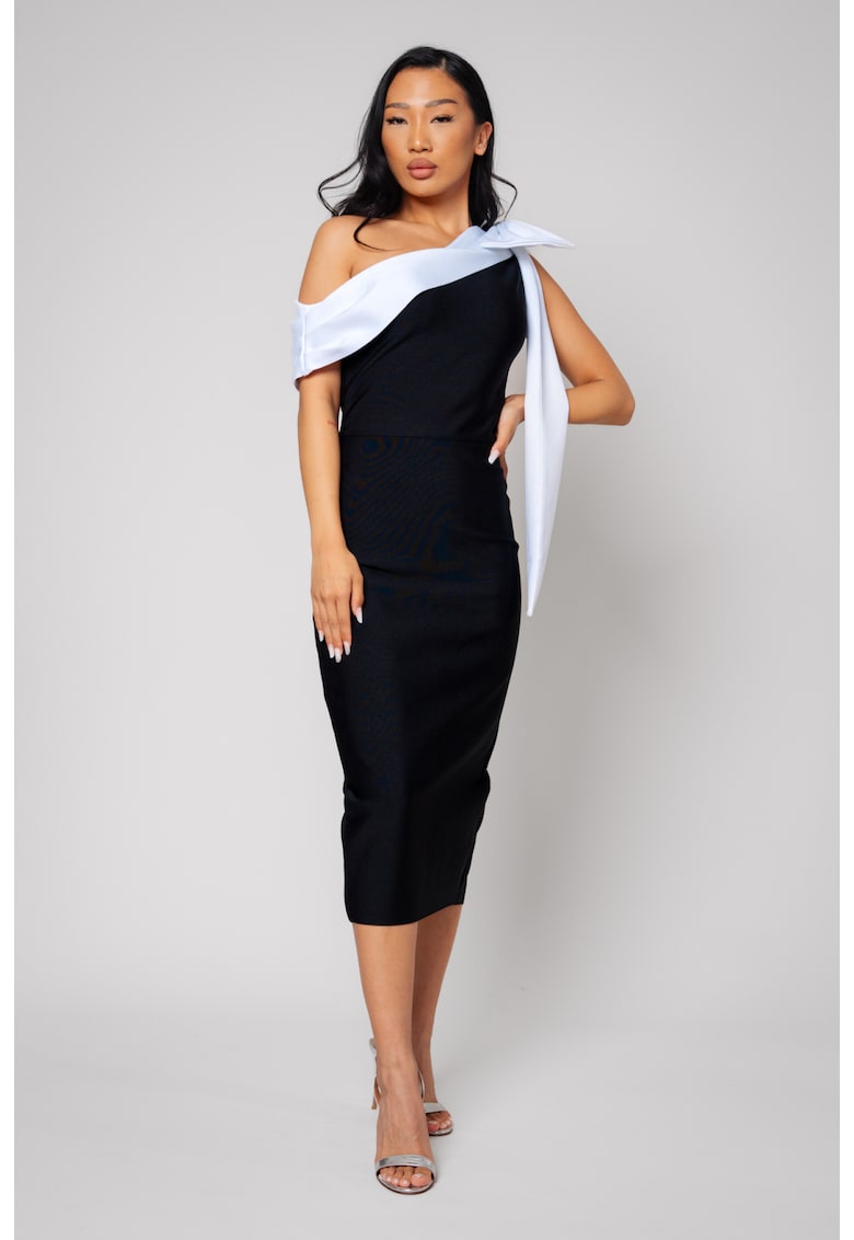 Тясна миди рокля Off White/Black 12939 - Бял uFIT