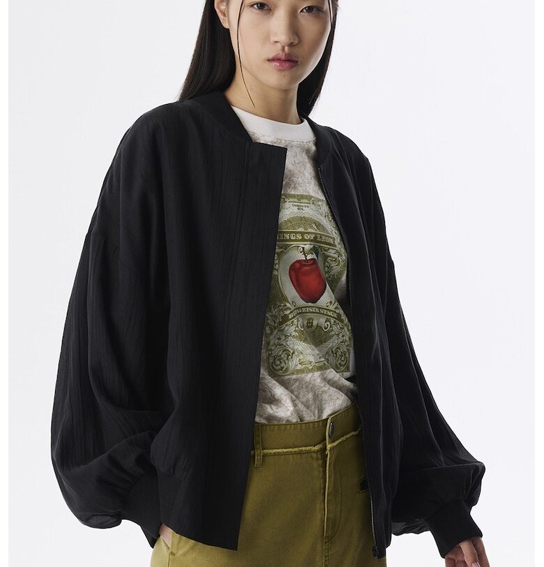 Углемено яке с лиосел с ниска яка - Черен TWIST