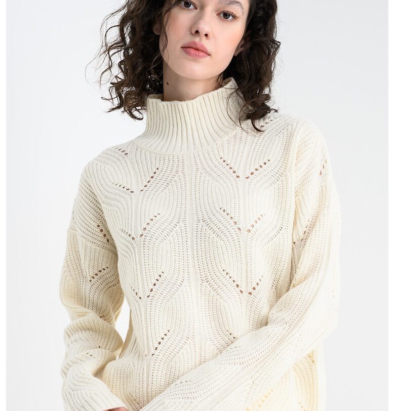 Уголемен пуловер с миди яка - Крем United Colors of Benetton