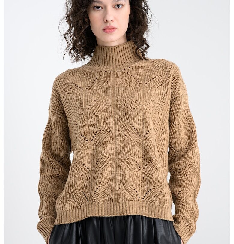 Уголемен пуловер с миди яка - Светлокафяв United Colors of Benetton